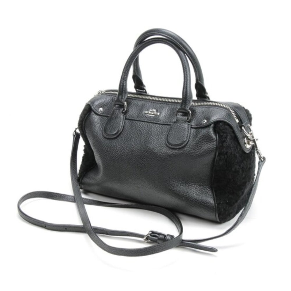 Coach MinBennett Black Faux Shearling and Pebbled Leather Crossbody Shoulder Bag